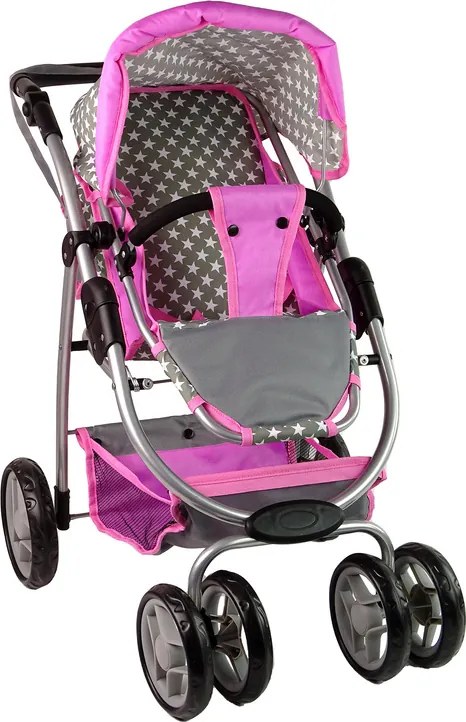 Alice Detský kočík pre bábiky 2 v 1 taška na nosenie ružové hviezdy