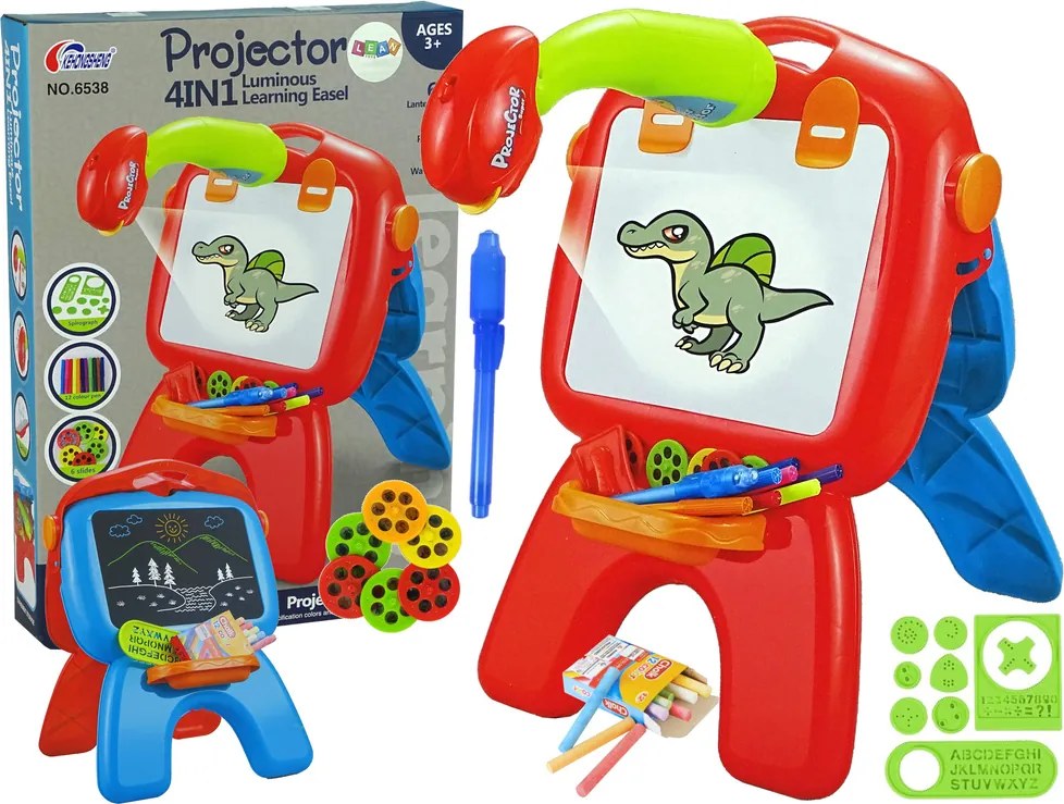 LEAN Toys Obojstranná tabuľa Chalkboard Writers Standing Projector Pictures Red