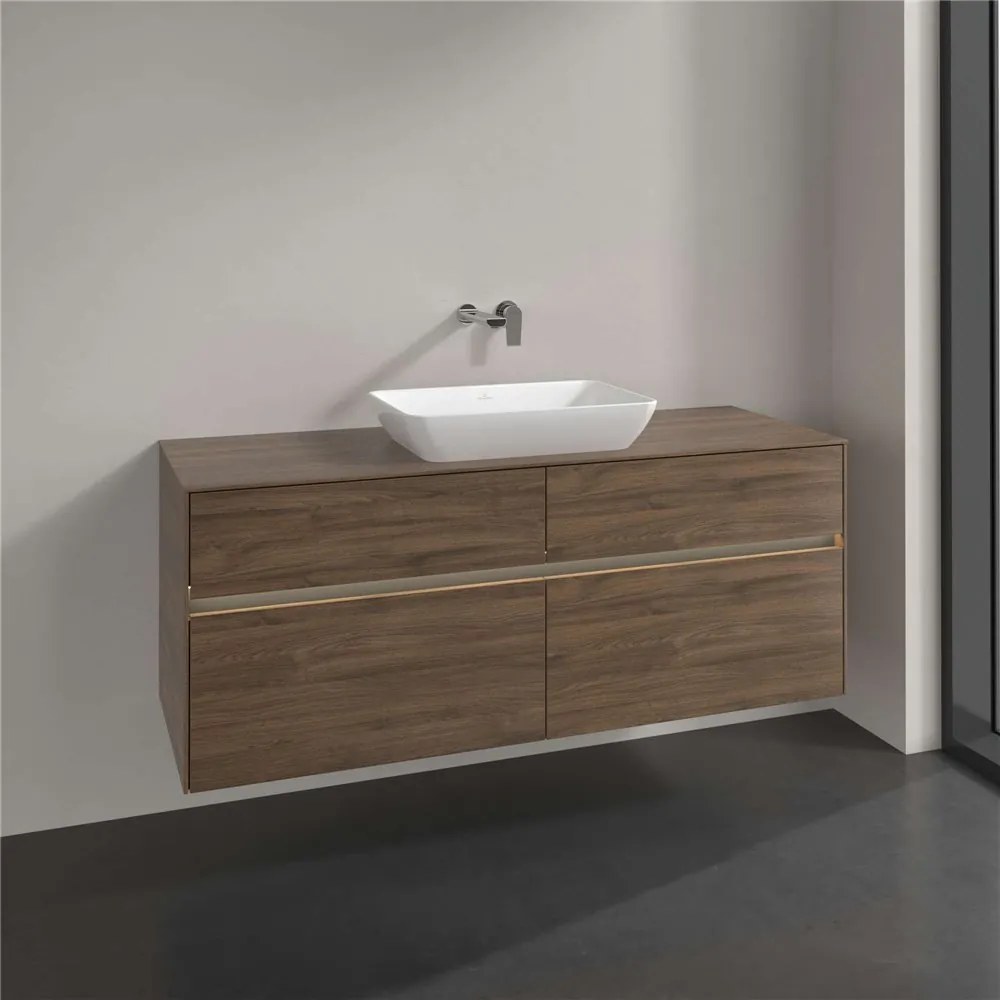 VILLEROY &amp; BOCH Collaro závesná skrinka pod umývadlo na dosku (umývadlo v strede), 4 zásuvky, s LED osvetlením, 1400 x 500 x 548 mm, Arizona Oak, C116B0VH