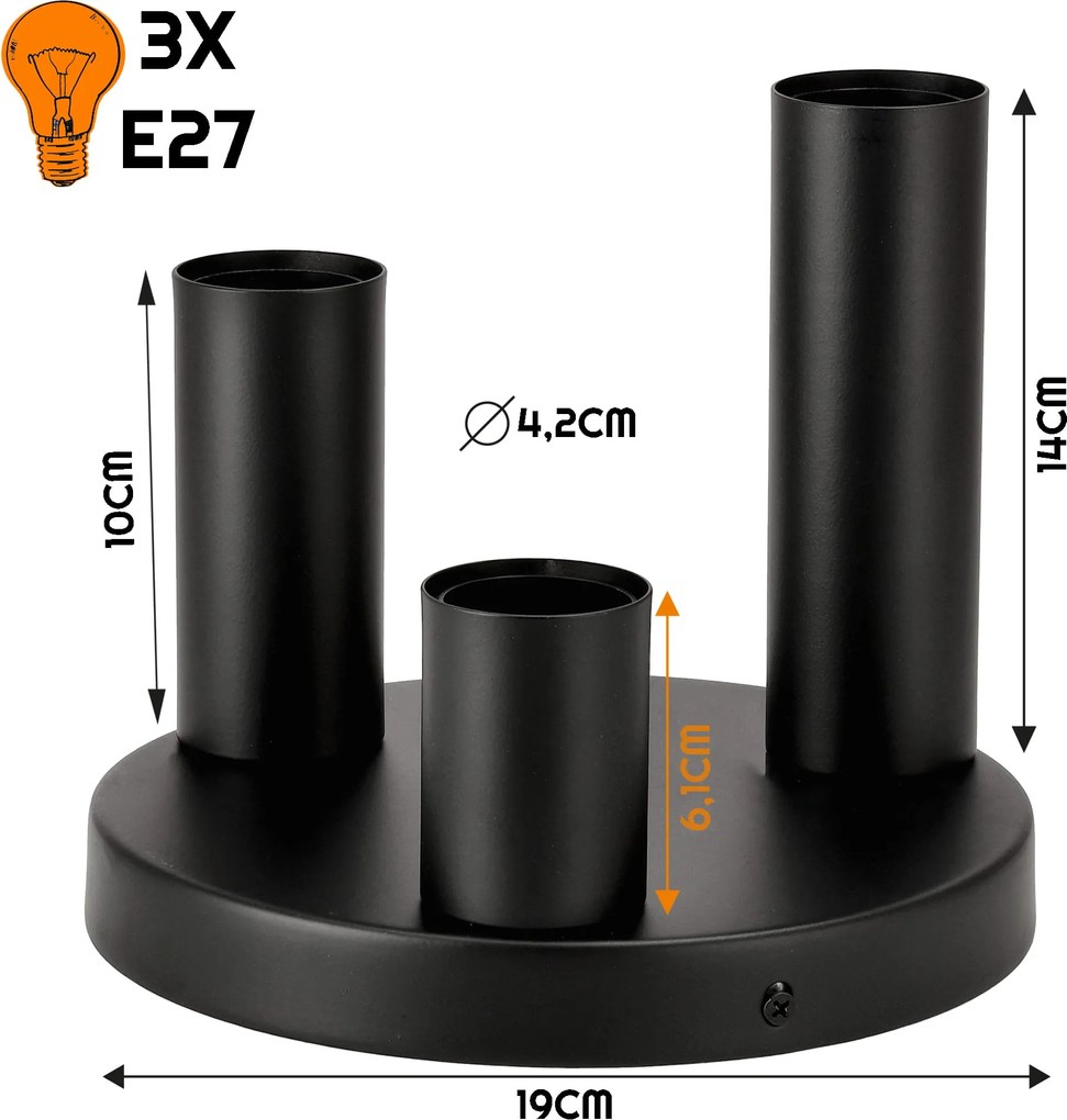 BERGE Stropné svietidlo VIKI 3x E27 okrúhle čierne