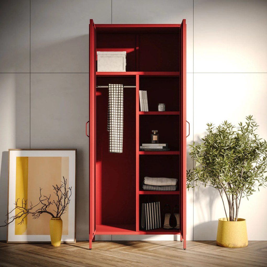 Šatníková skriňa FLAVIO, 800 x 1850 x 450 mm, Modern: červený farba