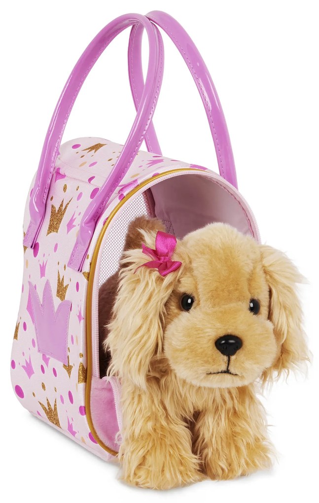 Psík hnedý v taške Pink Crown Glam Bag