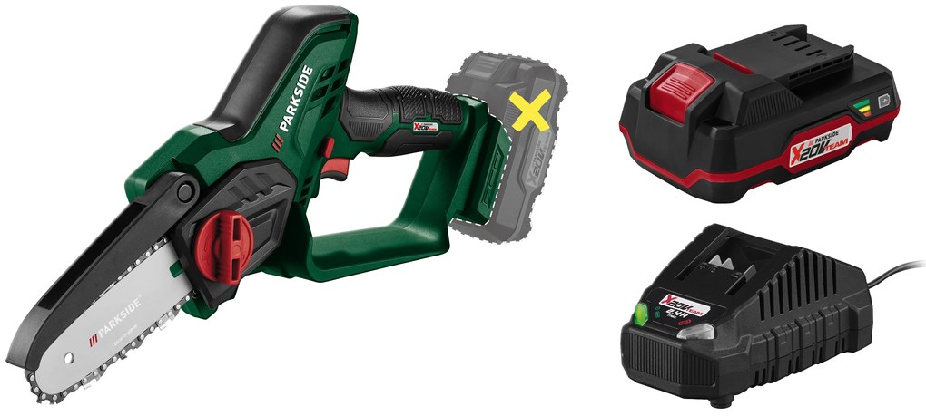 Parkside® Aku reťazová píla Paghs 20-Li C3 + Akumulátor 20 V/2 Ah PAP 20 B1 + Nabíjačka na akumulátor 20 V/2,4 A PLG 20 C1 (800010746)