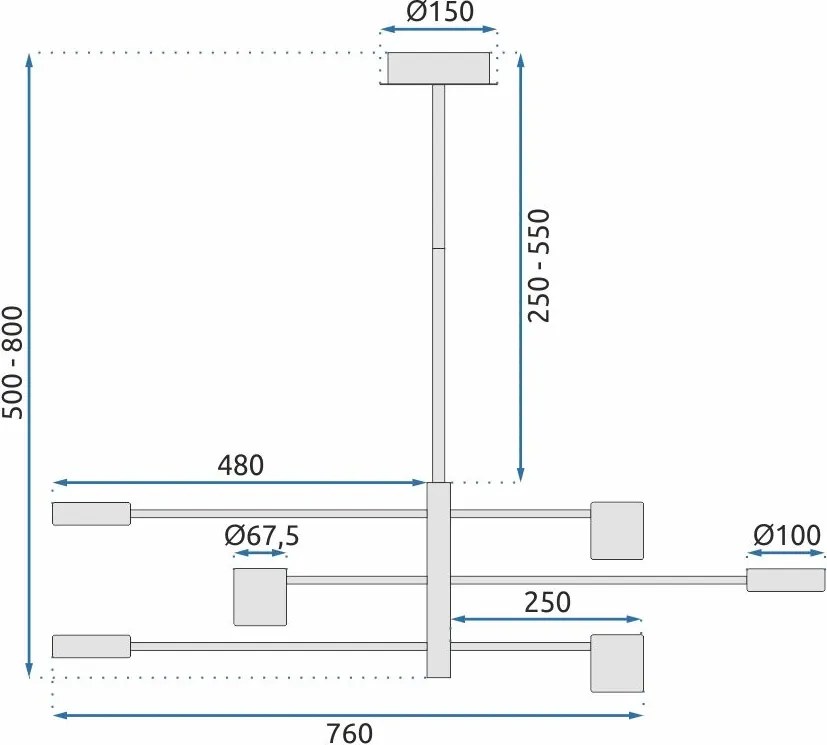 Toolight Toolight, LED stropné svietidlo 6x5W APP597-6C, čierna, OSW-08565
