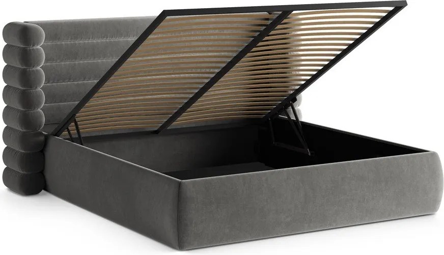 Sivá čalúnená dvojlôžková posteľ s úložným priestorom s roštom 200x200 cm Mount – Micadoni