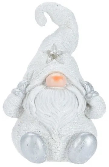 Sediaci biely škriatok s LED svetlom 22 cm