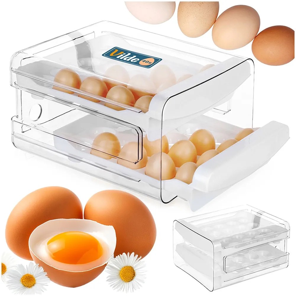 VILDE Box na vajíčka, organizér na vajcia do chladničky, 2 poschodia, na 40 vajec
