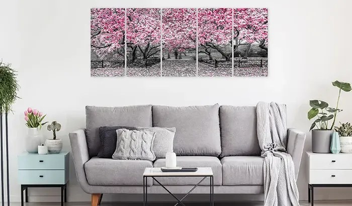 Artgeist Obraz - Magnolia Park (5 Parts) Narrow Pink Veľkosť: 200x80, Verzia: Premium Print