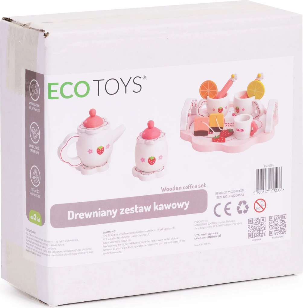 Drevený čajový set 14 ks – Jahôdky ECOTOYS