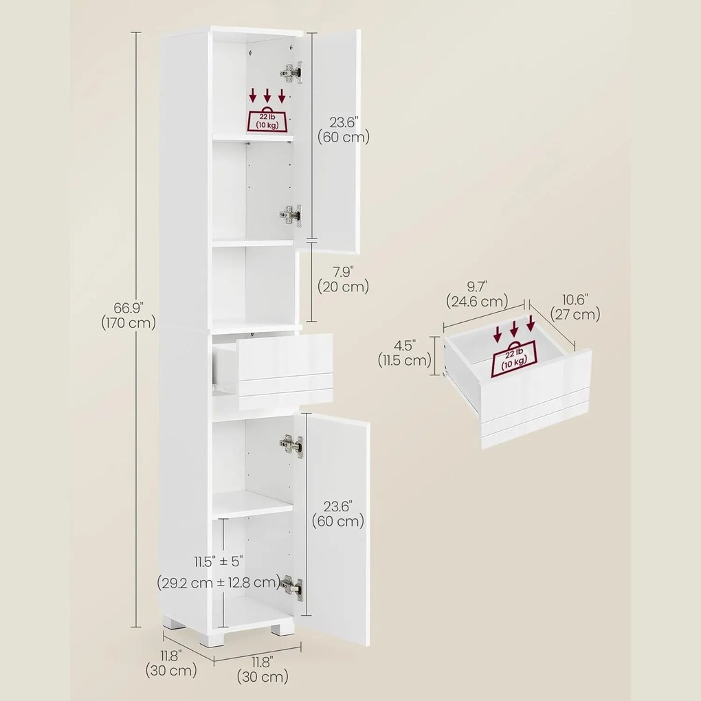 Kúpeľňová skrinka, Kúpeľňový nábytok s jednou zásuvkou, biela farba