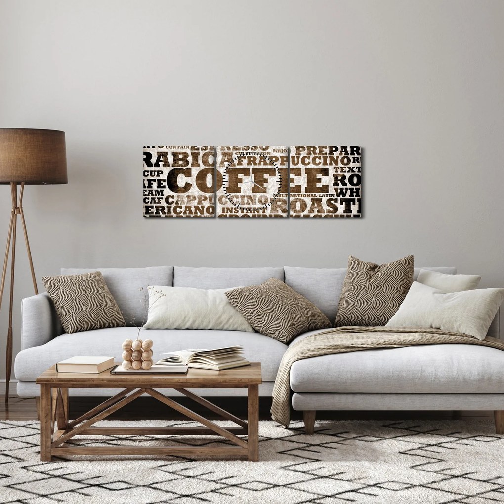 Obraz - Coffee (s hodinami) (90x30 cm)