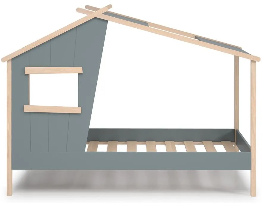 Domčeková detská posteľ sivozelená z borovicového dreva s roštom 90x190 cm Luba – Marckeric