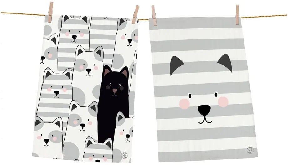 Set 2 kusov utierok z bavlny Butter Kings Black Cat, 70 x 50 cm