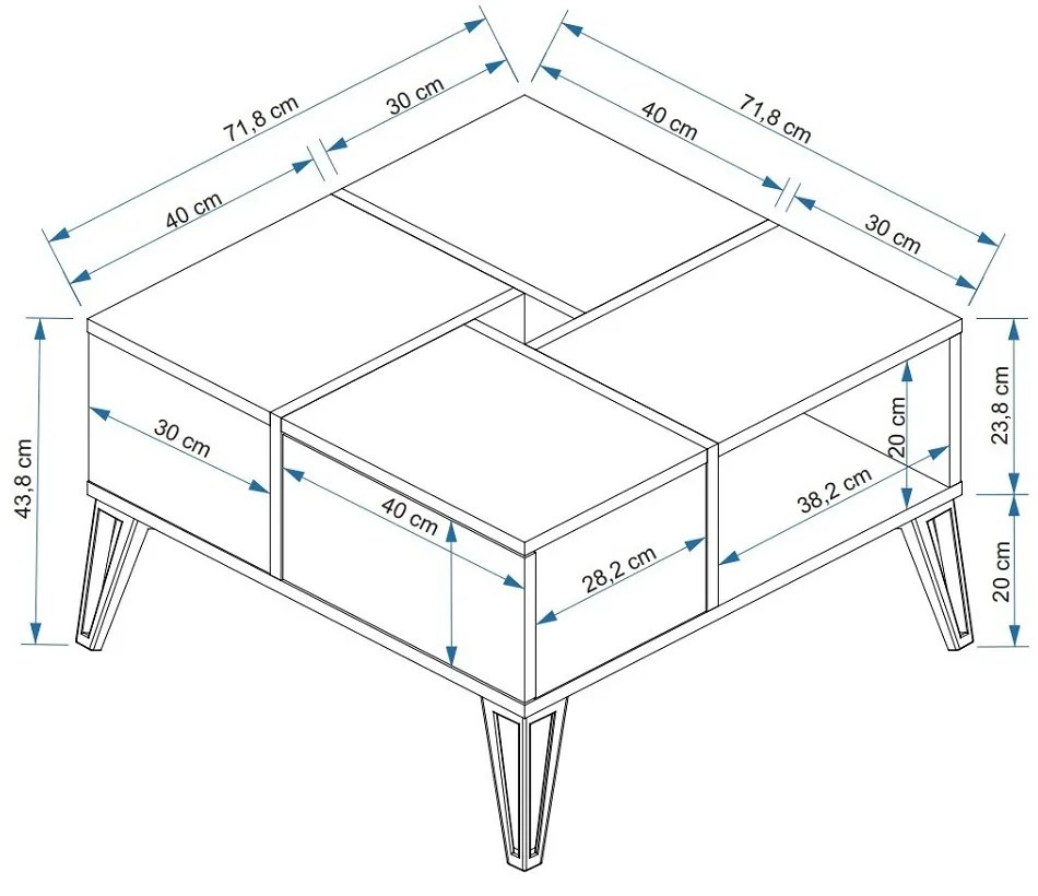 Dizajnový konferenčný stolík Freya 71,8 cm biely / čierny