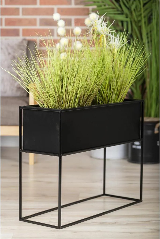 KOVOVÝ KVETINÁČ SO STOJANOM RECT 50X24X64 CM ČIERNA