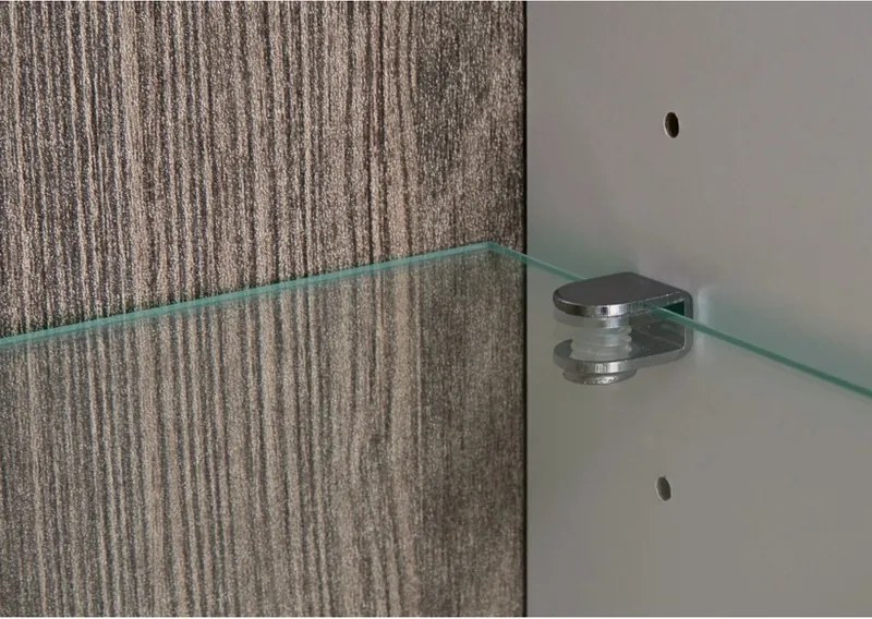 Vysoká vitrína Linate, biely lesk/dub, ľavá