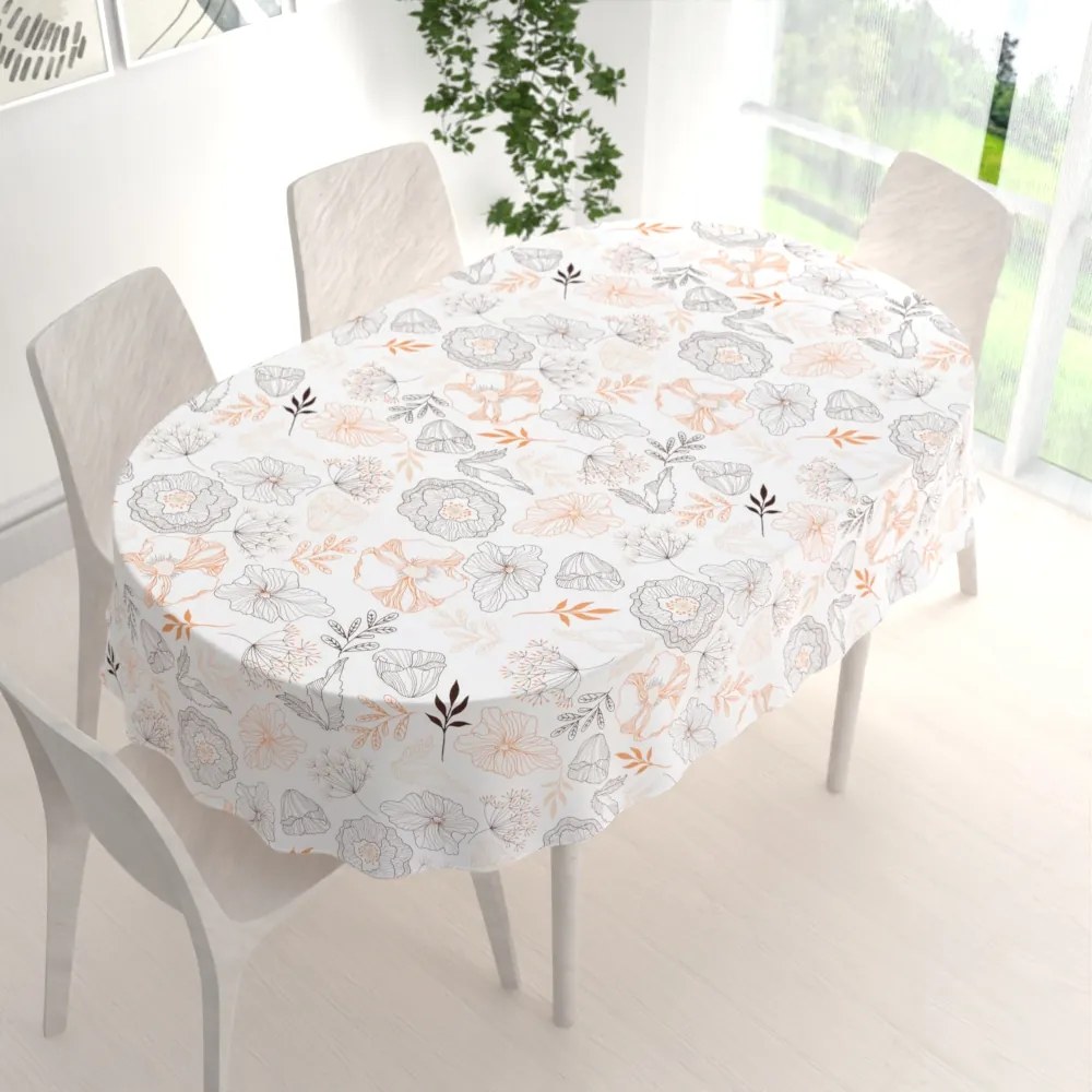 Biante Bavlnený oválny obrus Sandra SA-526 Hnedé vlčie maky na bielom 50x100 cm