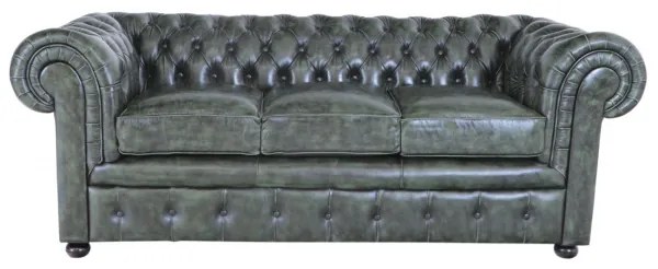 Indický nábytok - Pohovka trojmiestna Chesterfield Comfort z pravej hovädzej kože Green