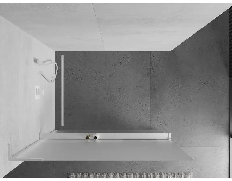 Mexen Kioto+ L, sprchová zástena Walk-In s poličkou a vešiakom 80 x 200 cm, 8mm sklo námraza, biely profil, 800-080-123-20-30