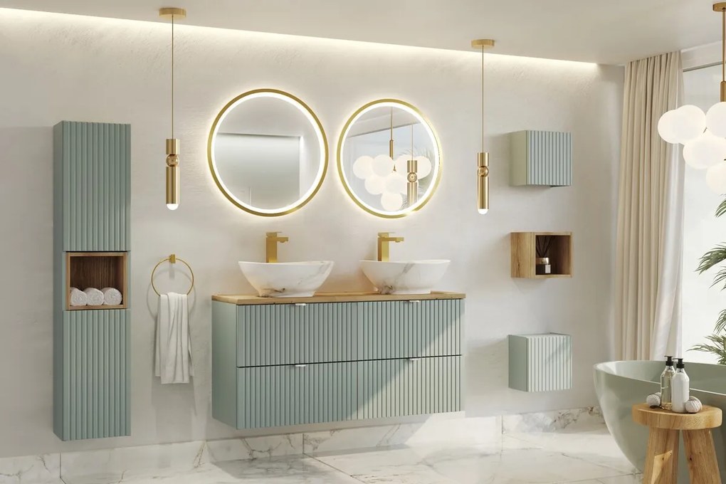 Závesná skrinka pod umývadlo Line Trstinová zelená s doskou 100 cm zelená/dub casella