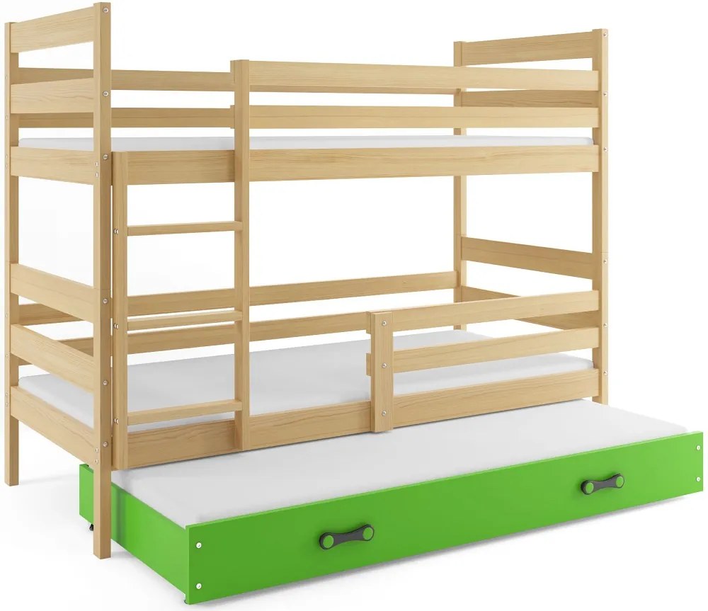 Poschodová posteľ s prístelkou ERIK 3 - 160x80cm - Borovica - Zelená