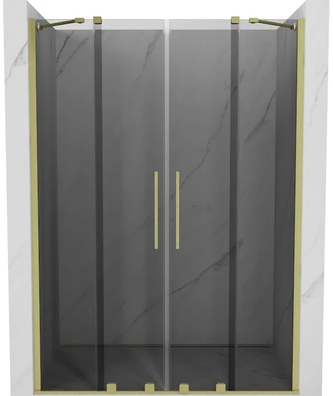 Mexen Velar Duo, posuvné sprchové dvere do otvoru 150 cm, 8mm šedé sklo, zlatá matná, 871-150-000-42-55