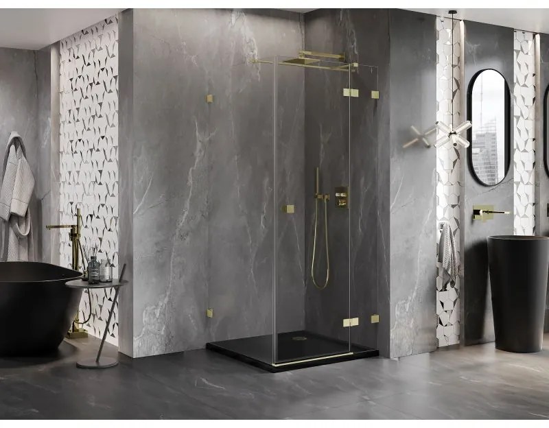 Mexen Lunar T, výklopný sprchový kút pravý 110 x 110 cm, 8mm číre sklo, zlatý kartáčovaný - 834T-110-110-55-00-P