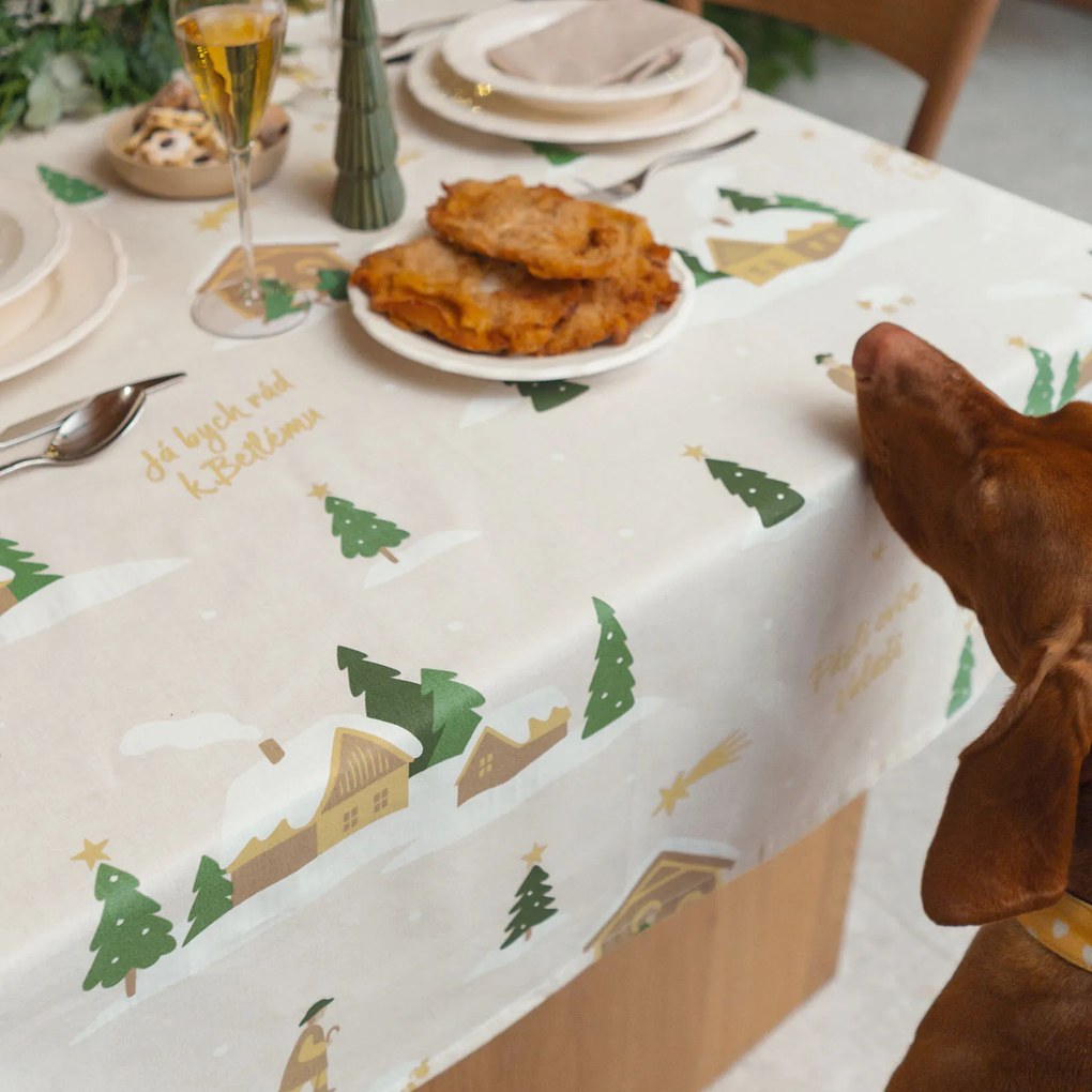Goldea vianočný hranatý obrus 100% bavlnené plátno - pásli ovce valaši 100 x 140 cm