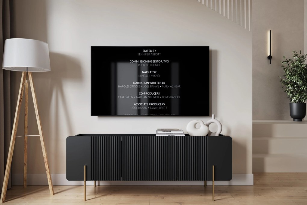 TV stolík Malmi 150 cm - čierny mat / zlatá