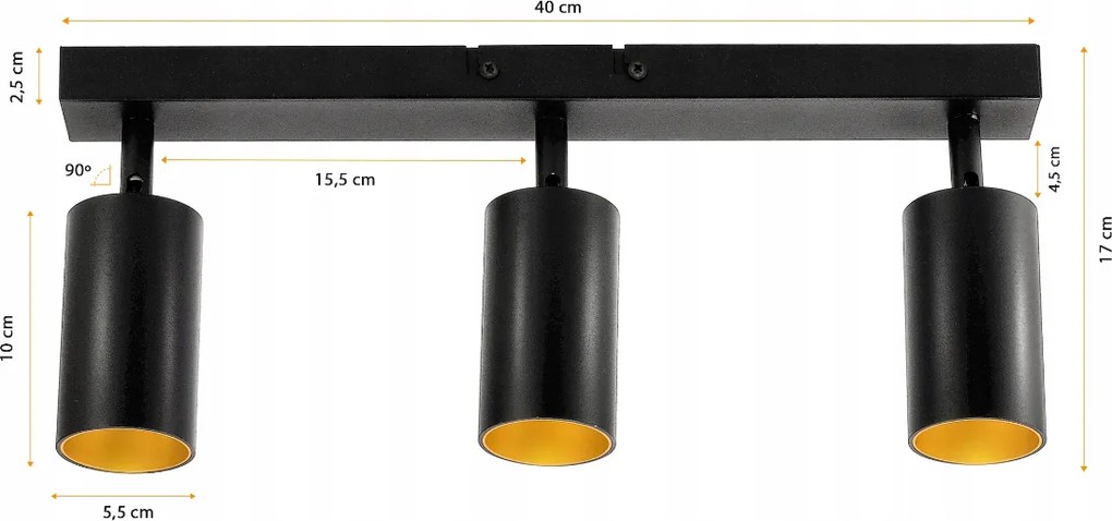 BERGE LED stropné svietidlo VIKI GOLD - 3xGU10 - čierne