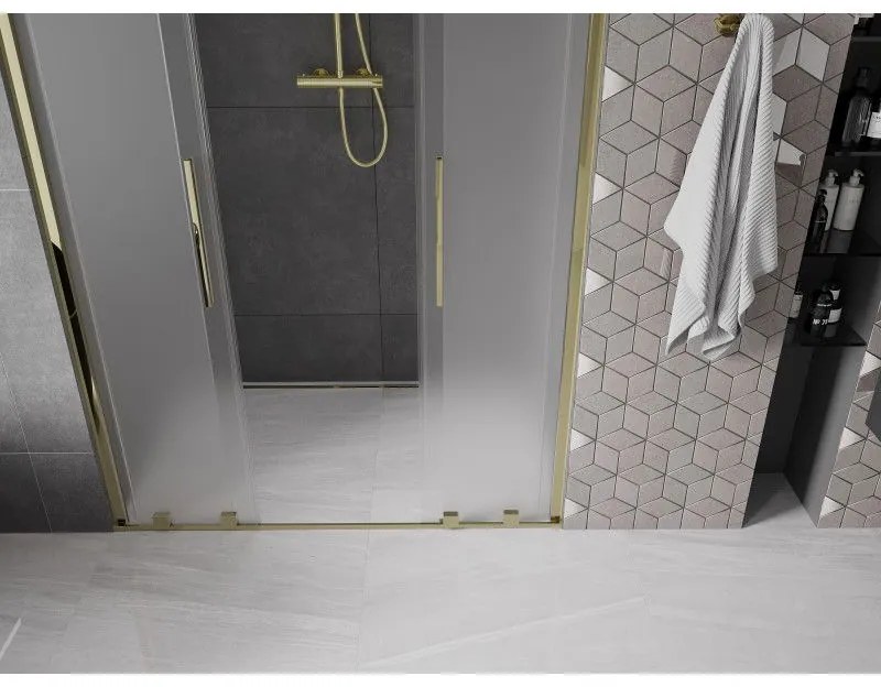 Mexen Velar Duo, posuvné sprchové dvere do otvoru 140 cm, 8mm sklo námraza, zlatá lesklá, 871-140-000-32-50