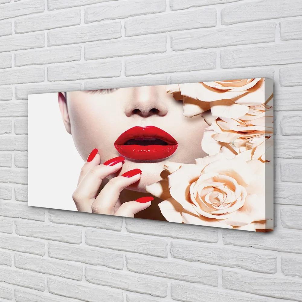 Obraz canvas Ruže červené pery žena 120x60 cm
