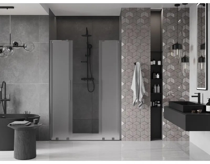 Mexen Velar L Duo, posuvné sprchové dvere do otvoru 140 cm, 8mm sklo námraza, grafit brúsený, 871-140-003-32-66