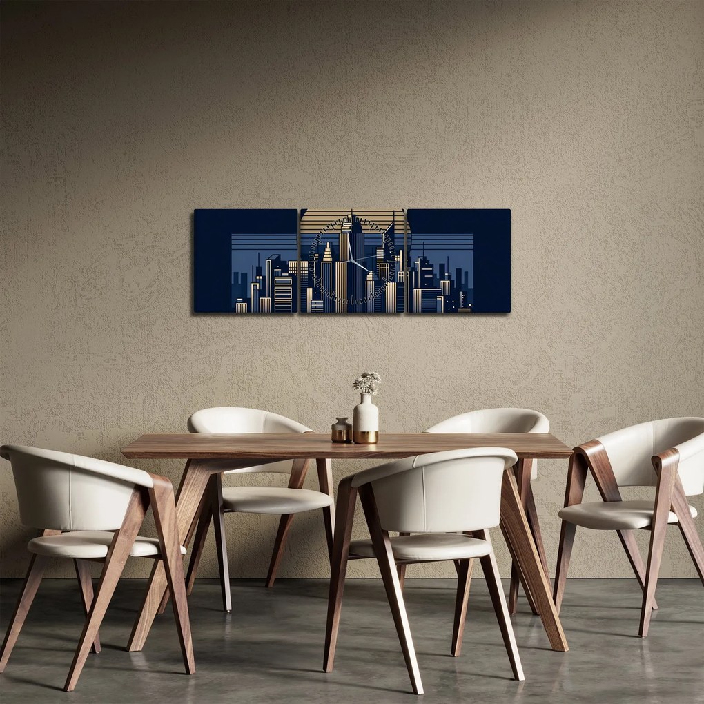 Obraz – Geometrické mesto (s hodinami) (90x30 cm)