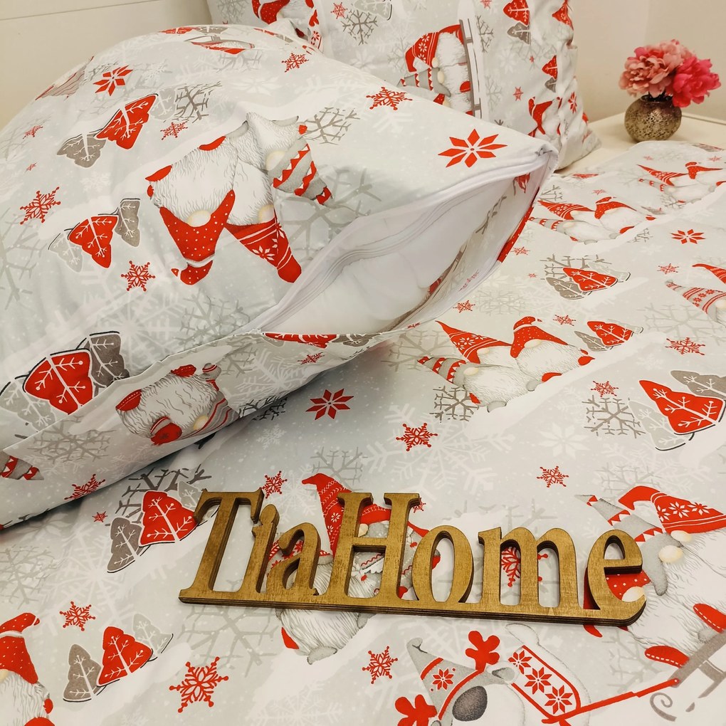 Obliečky bavlnené Vianočné obliečky Škriatky sivé TiaHome - 1x Vankúš 90x70cm, 1x Paplón 140x200cm