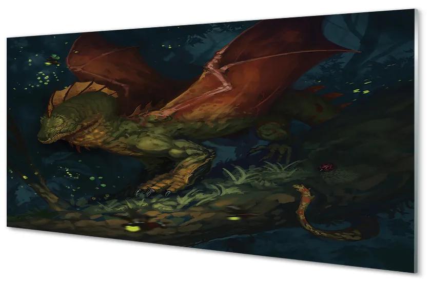 Sklenený obraz Zelený drak v lese 125x50 cm