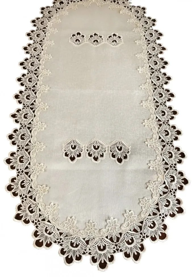 Oválny krémový obrus zdobený krajkou Šírka: 40 cm | Dĺžka: 85 cm