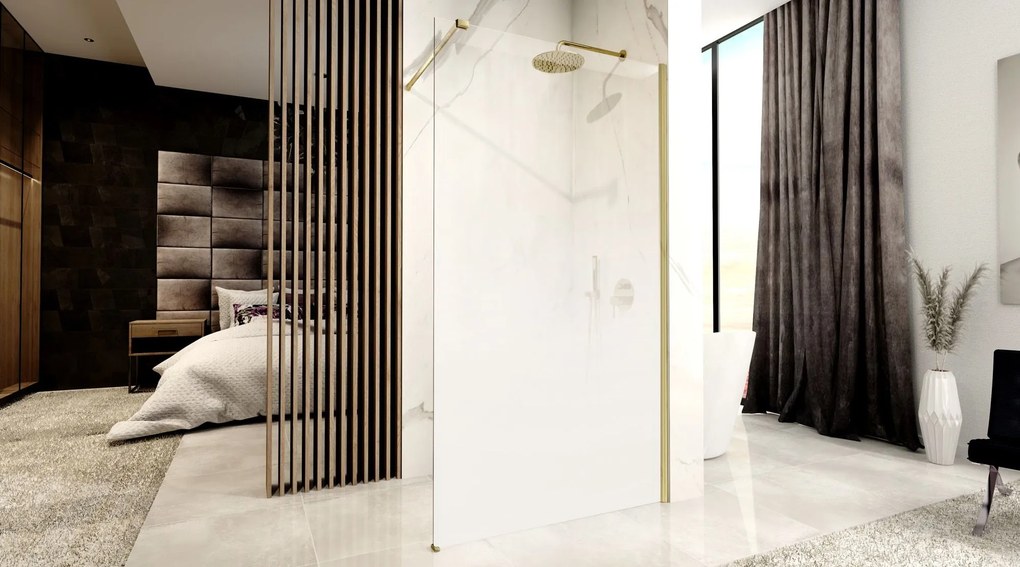 Rea Aero Ombre, sprchová zástena Walk-In 120x195 cm, 8mm číre sklo s bielym vzorom, zlatý matný profil, REA-K2466