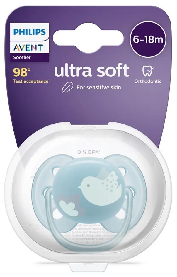 Dojčenský cumlík Ultrasoft Premium Avent 6-18 mesiacov vtáčik, vel. 6-18 m