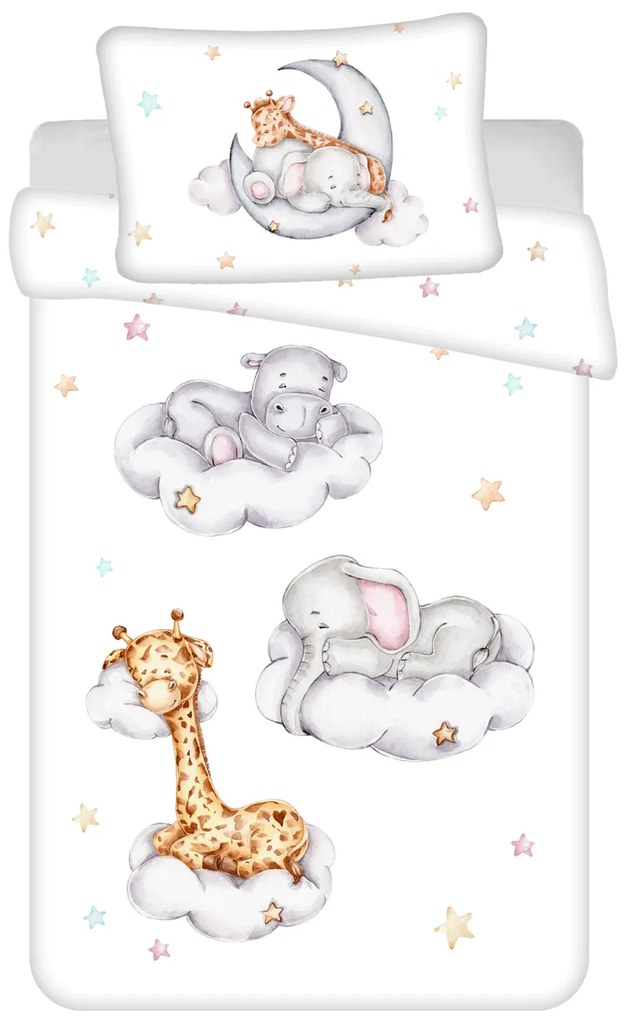 Jerry Fabrics Obliečka do postieľky "Zvieratká Clouds" baby 100x135 / 40x60 cm