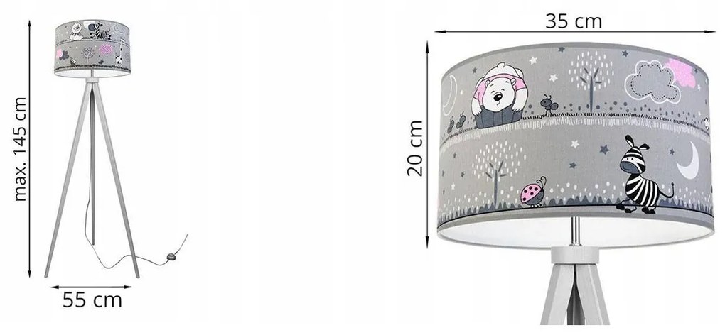 Detská stojacia lampa Ladybird, 1x textilné tienidlo so vzorom, (výber z 2 farieb konštrukcie)