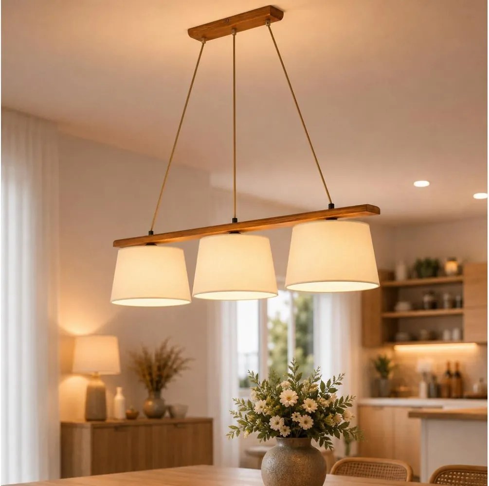 Závesný luster AIDA 3xE27/15W/230V, priemer 25 cm, dub/krémová
