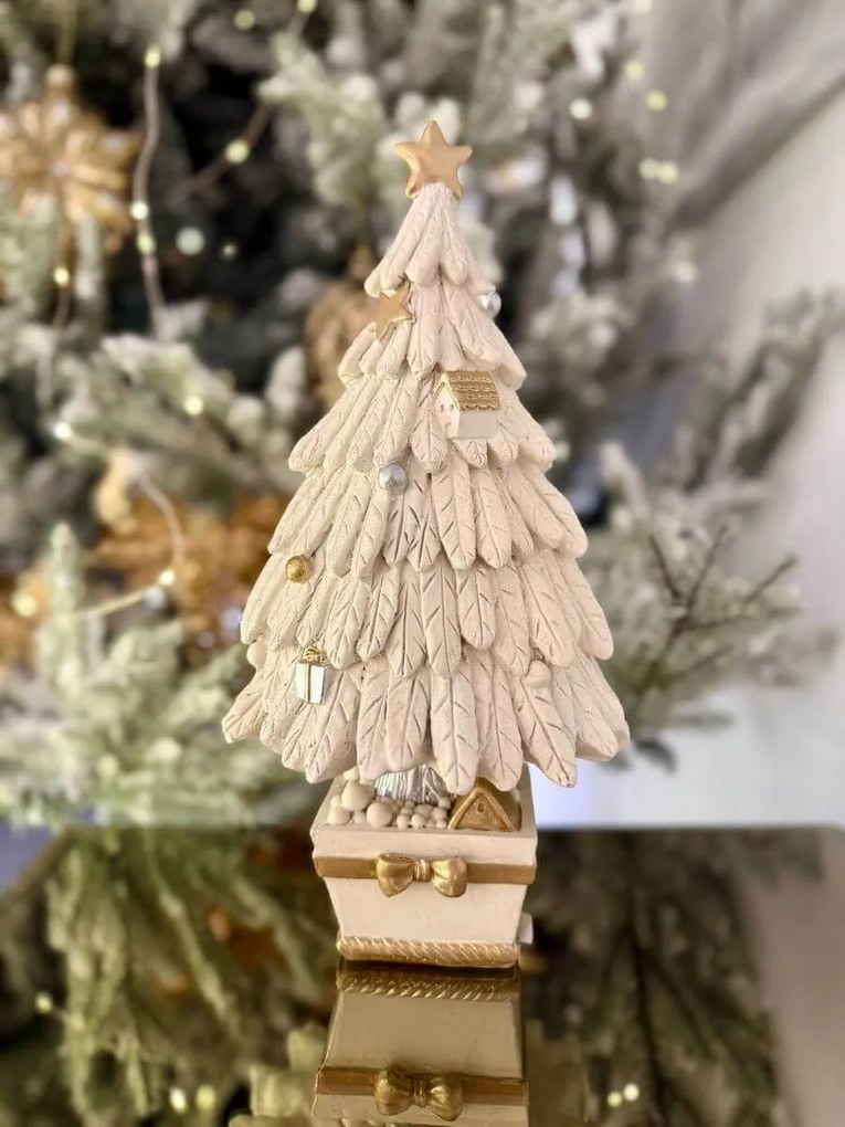Bielo zlatý vianočný stromček 30cm