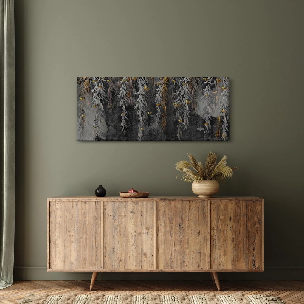 Obraz - Vŕbové vetvičky v čiernom pozadí (120x50 cm)