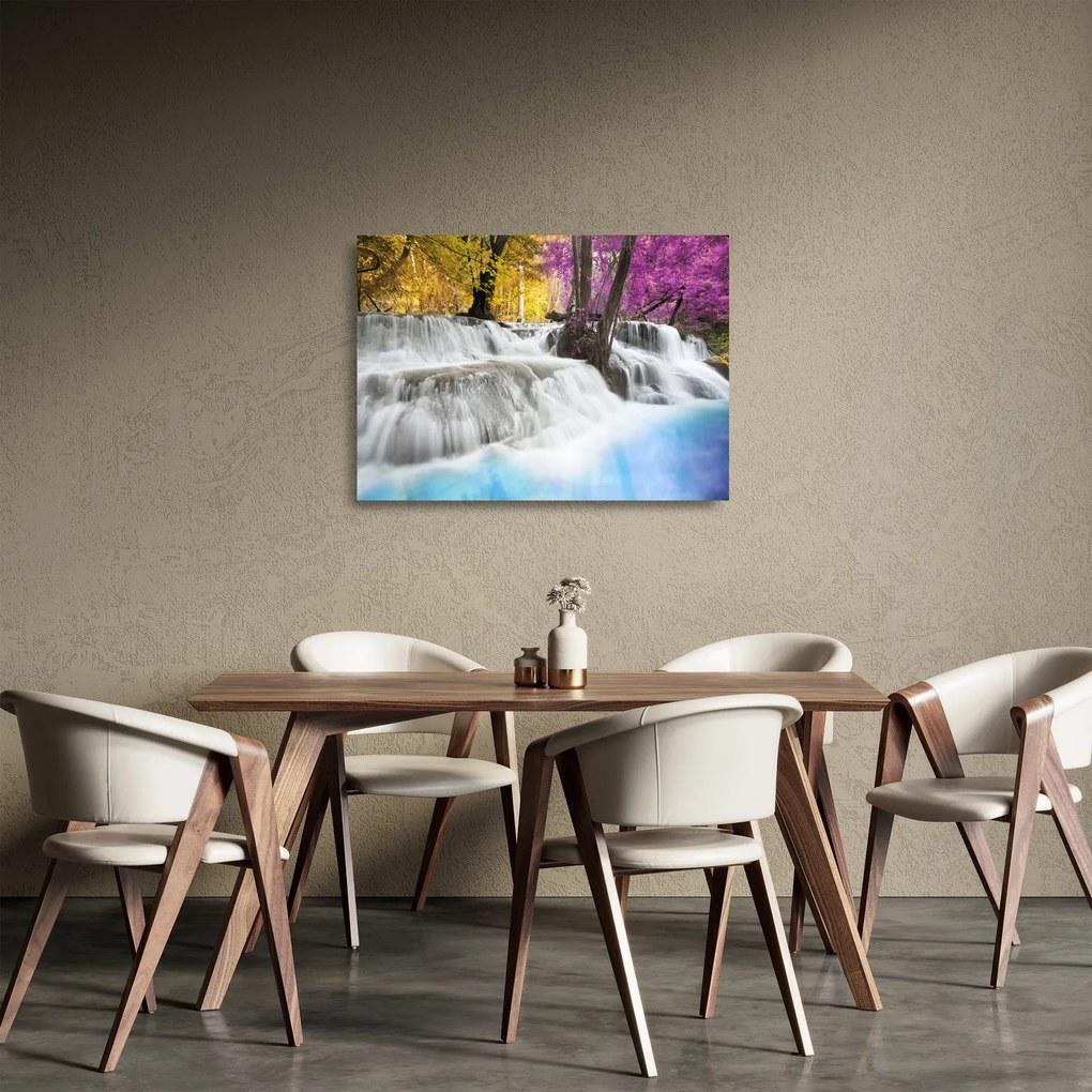 Sklenený obraz Erawan vodopádu v lese (70x50 cm)