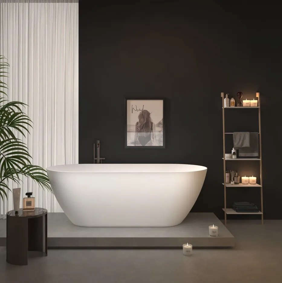 Erga Kaia, voľne stojaca vaňa 170x75 cm + odtoková zátka, biela lesklá, ERG-Kaia-170075-WH-WH