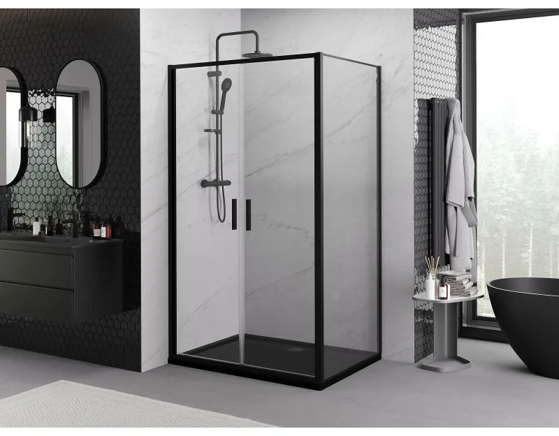 Mexen Exo, sprchovací kút s krídlovými dverami 70 x 80 cm, 6mm číre sklo, čierny profil, 814-070-080-70-00
