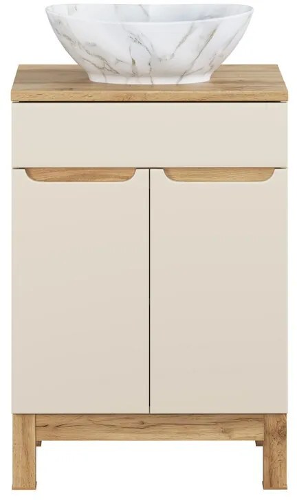 Koupelnová skříňka Bali Casad Pati s deskou a umyvadlem 60 cm kašmírová/dub wotan