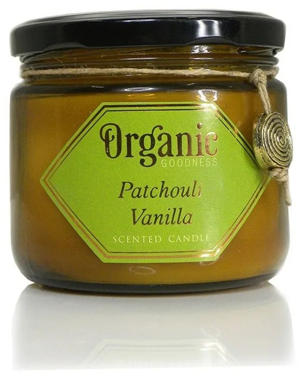 Organická sviečka Patchouli Vanilla 200 g v jantárovom skle