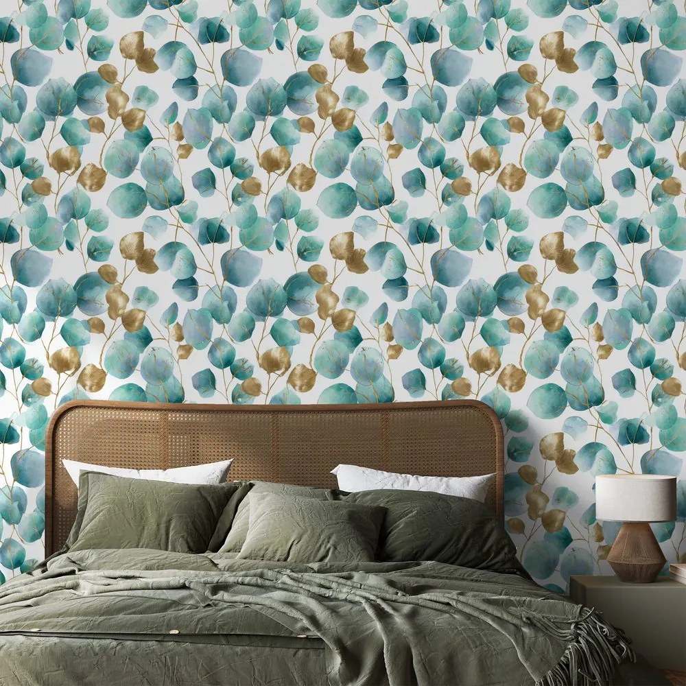 Fototapeta zlaté a tyrkysové listy